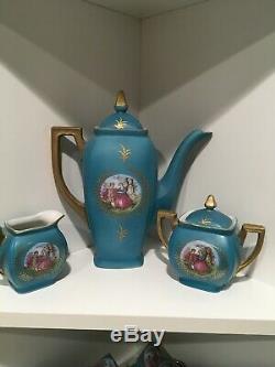 Vtg Royal De Vienne Torqouise Or Demitasse Café Set 17 Pièces Ruche