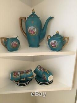 Vtg Royal De Vienne Torqouise Or Demitasse Café Set 17 Pièces Ruche