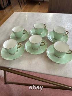 Wedgwood Art Dexo Vintage Tasse à espresso et soucoupe en perles vert menthe, lot de 6