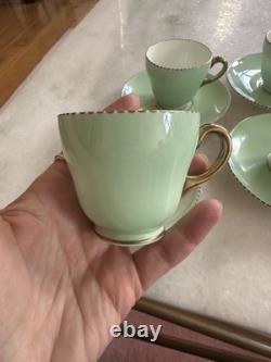 Wedgwood Art Dexo Vintage Tasse à espresso et soucoupe en perles vert menthe, lot de 6