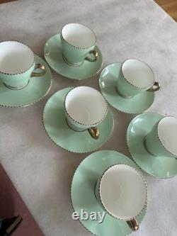 Wedgwood Art Dexo Vintage Tasse à espresso et soucoupe en perles vert menthe, lot de 6
