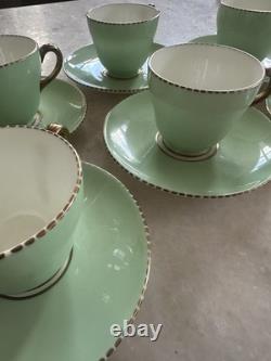 Wedgwood Art Dexo Vintage Tasse à espresso et soucoupe en perles vert menthe, lot de 6
