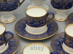 Wedgwood England Vintage Powder Blue & Gold Scrolls Stupéfiant Ensemble De Café De 15 Pièces
