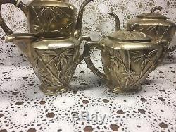 Yuchang Sterling Teapot Coffee Pot Crème & Sucre Bambous Vintage Silver Set